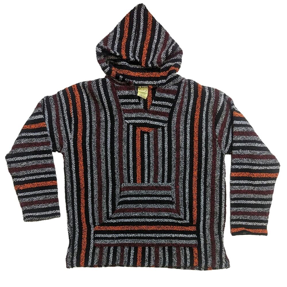 L Franks Textiles Mexico Baja Hoodie Pullover Stripes Kangaroo Pocket Gorpcore